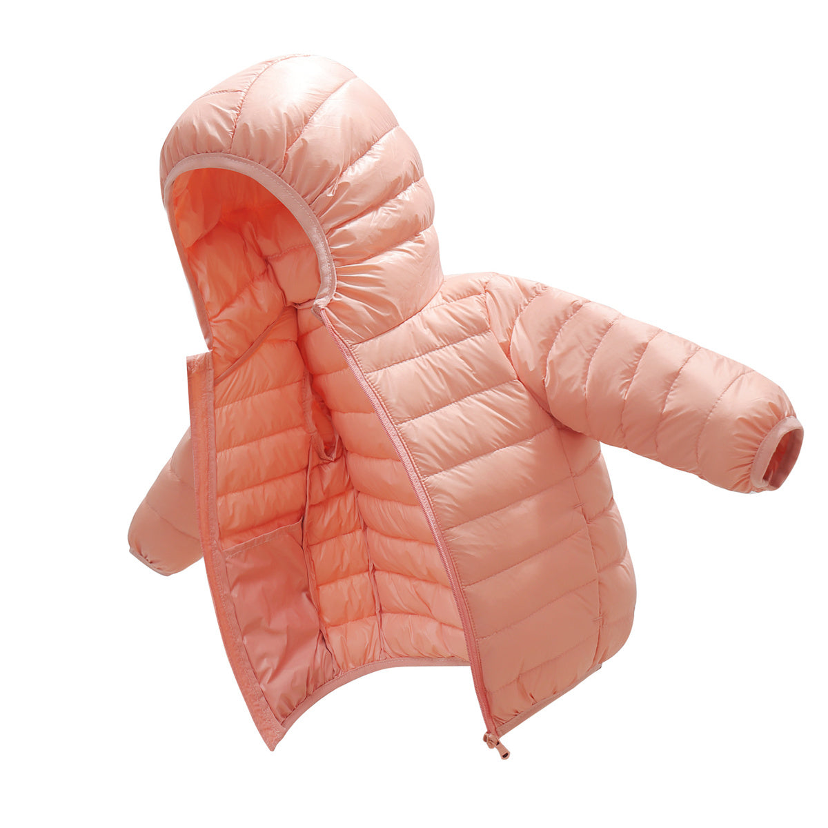 Winter simple solid color thin hooded short down jacket for boys and girls