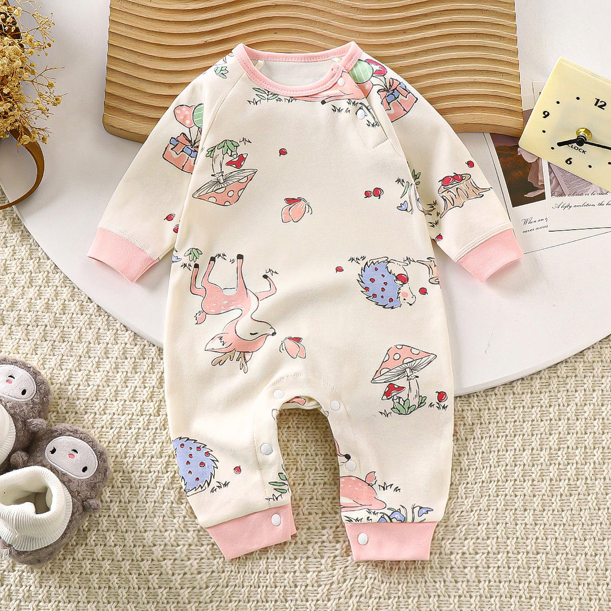 Baby Onesie Cartoon Long Sleeve Crawling Suit Newborn Clothes Cotton Boneless Hoodie