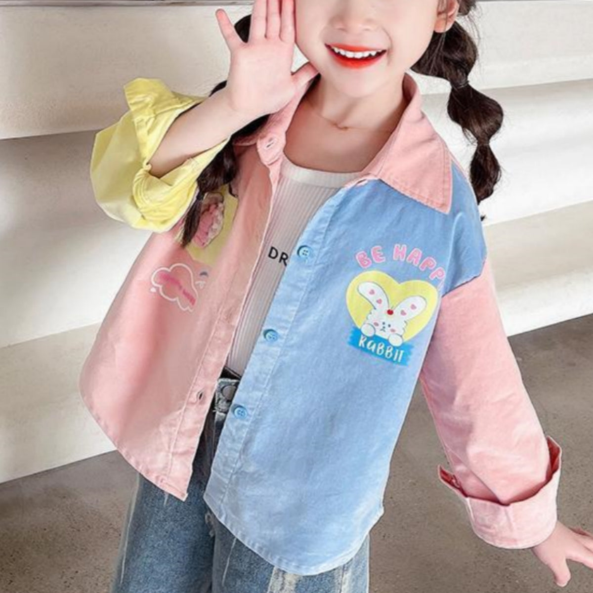 Autumn long-sleeved loose shirt for small and medium-sized children and girls