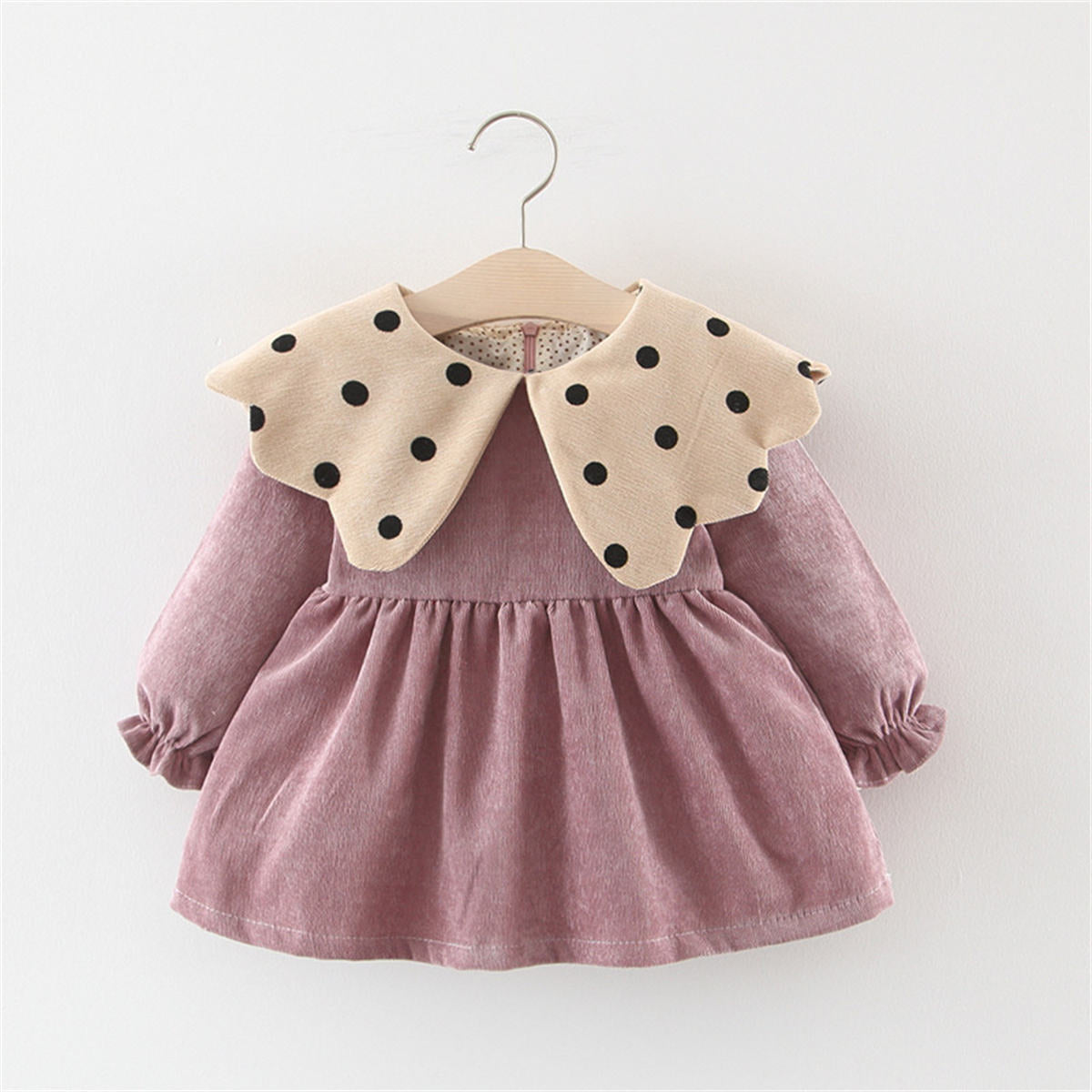 Baby Girls Corduroy Long Sleeve Dress Large Polka Dot Lapel Dress