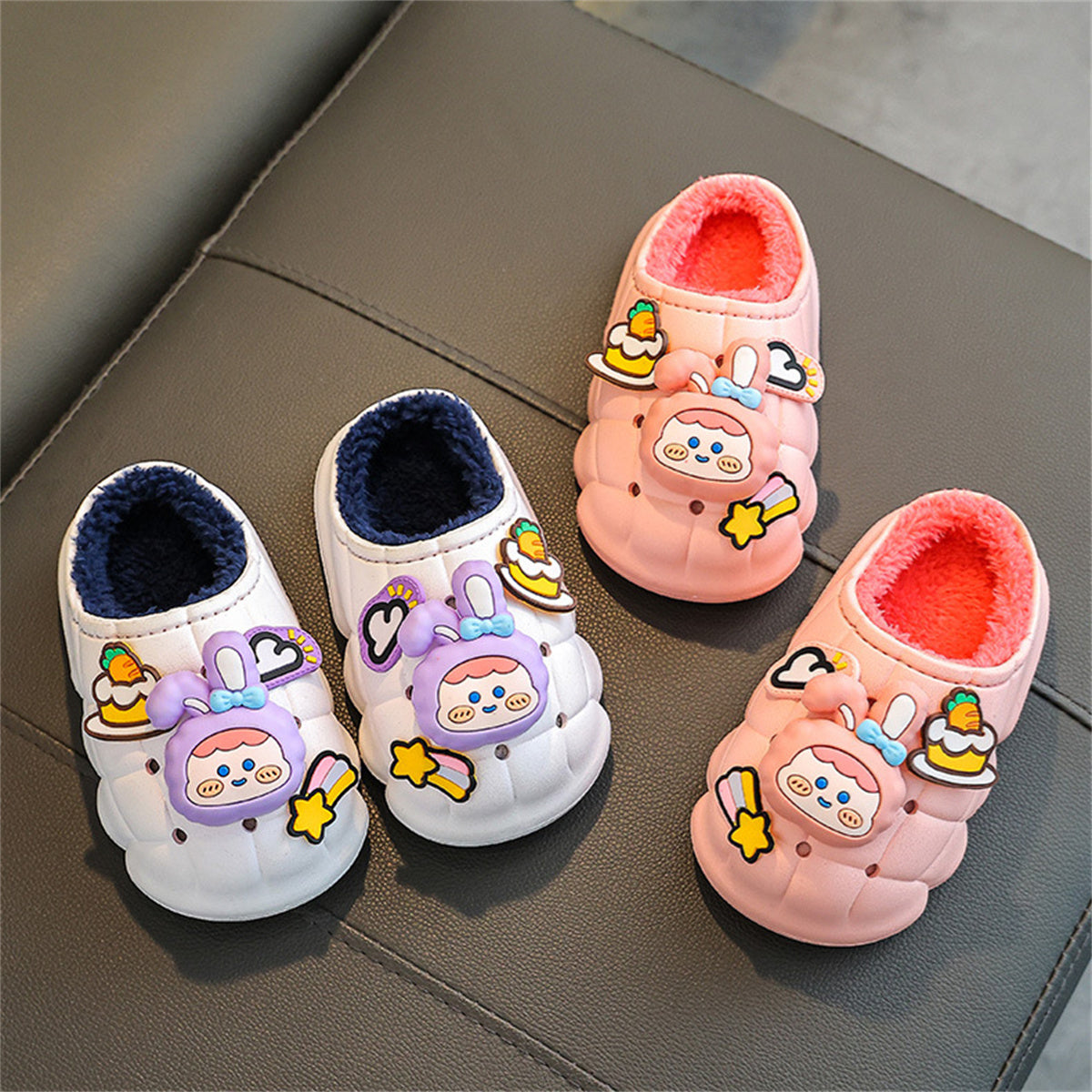 Children's girls' 3D cartoon rabbit waterproof thick bottom non-slip home cotton slippers