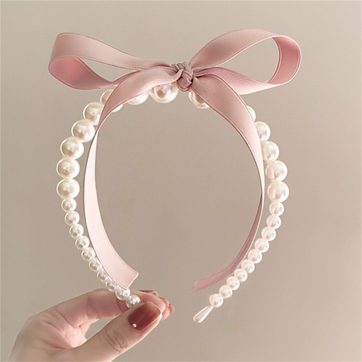 Children's pearl bow ribbon headband