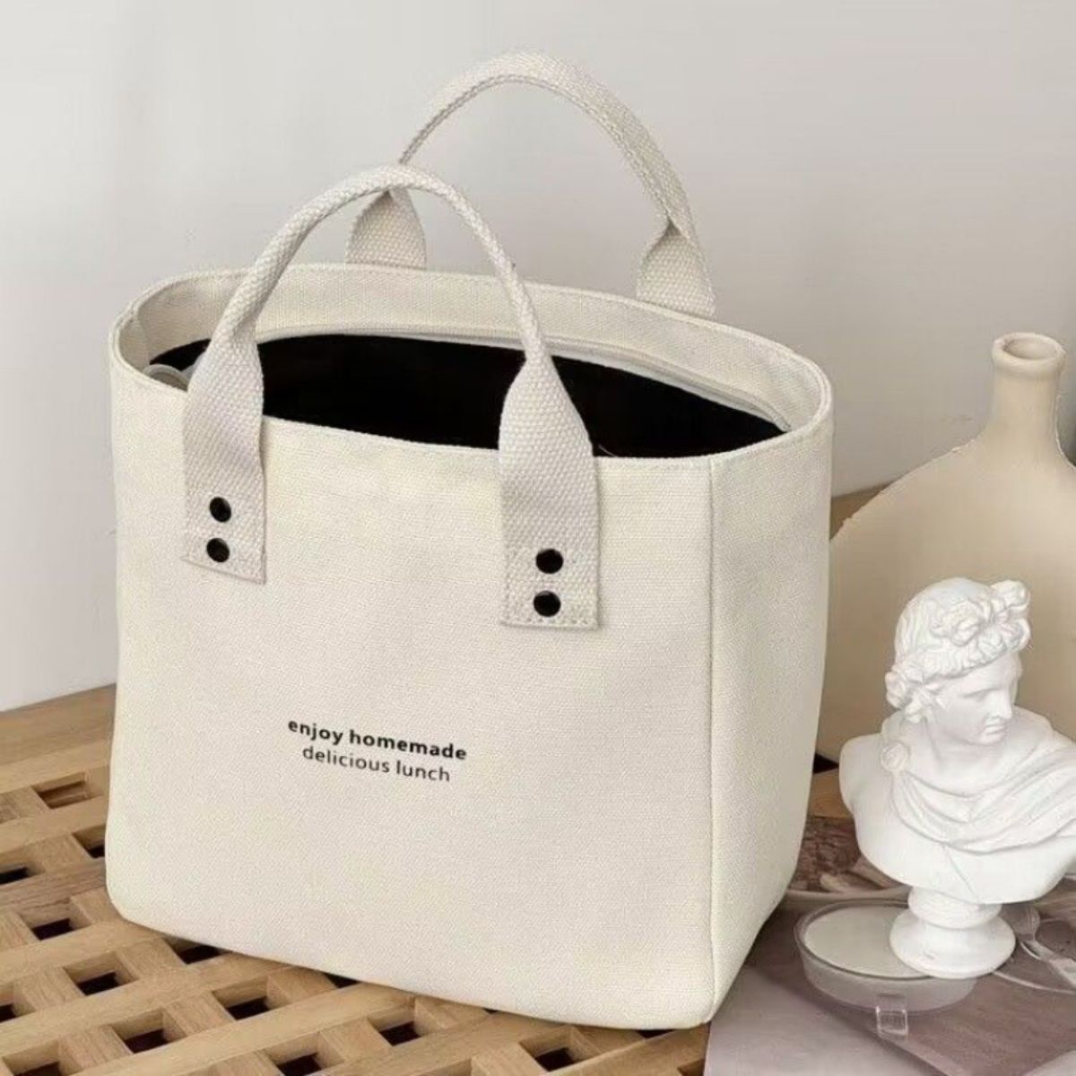 Canvas solid color handbag Japanese style lunch mommy handbag for women