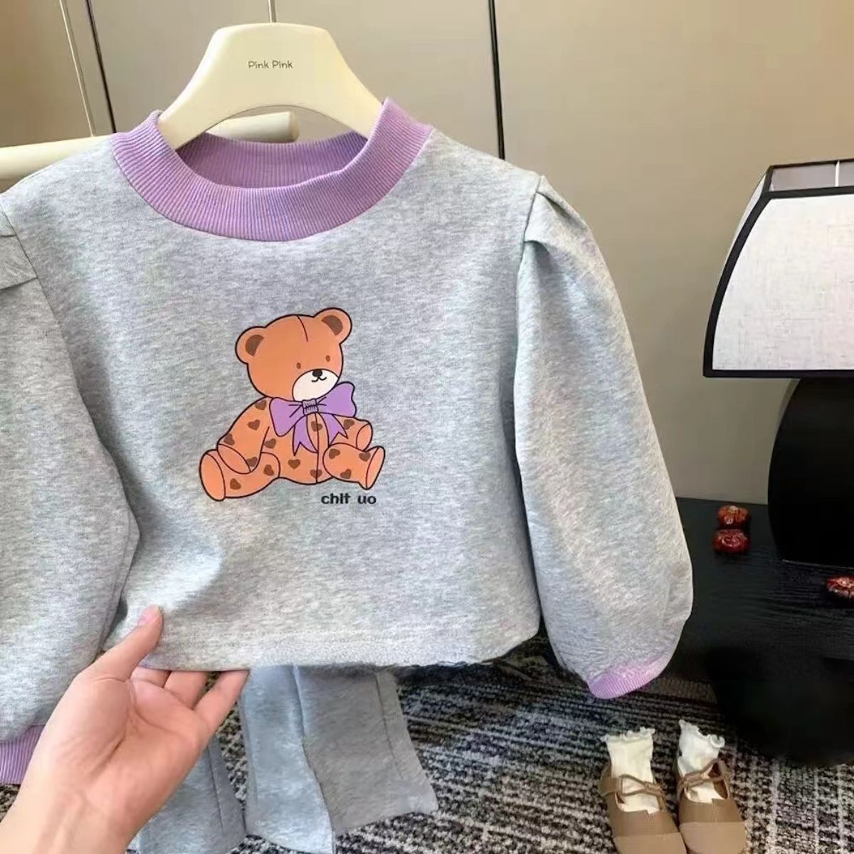 Girls cartoon bear sweatshirt suit