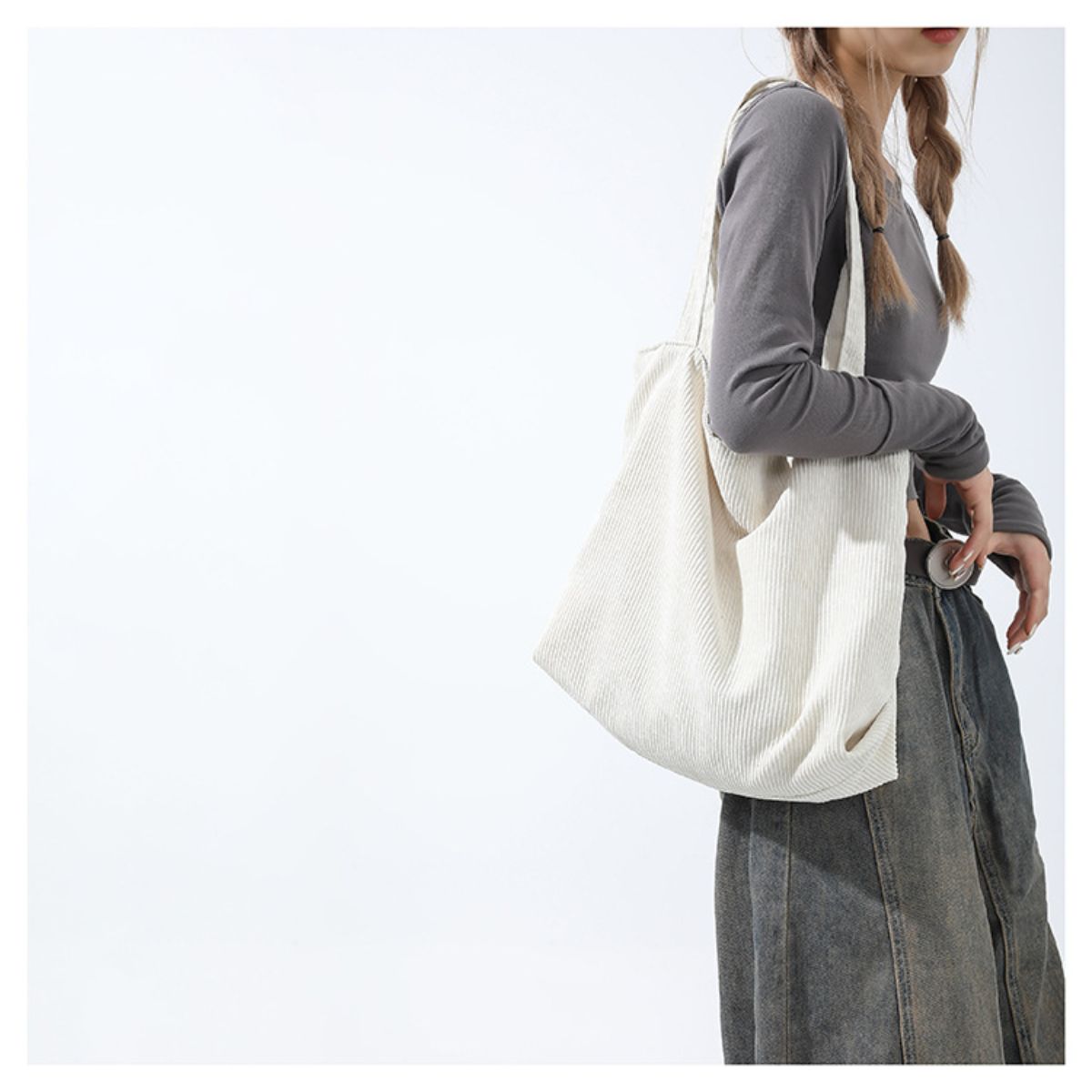 Corduroy Tote Bag Simple Retro Shoulder Bag