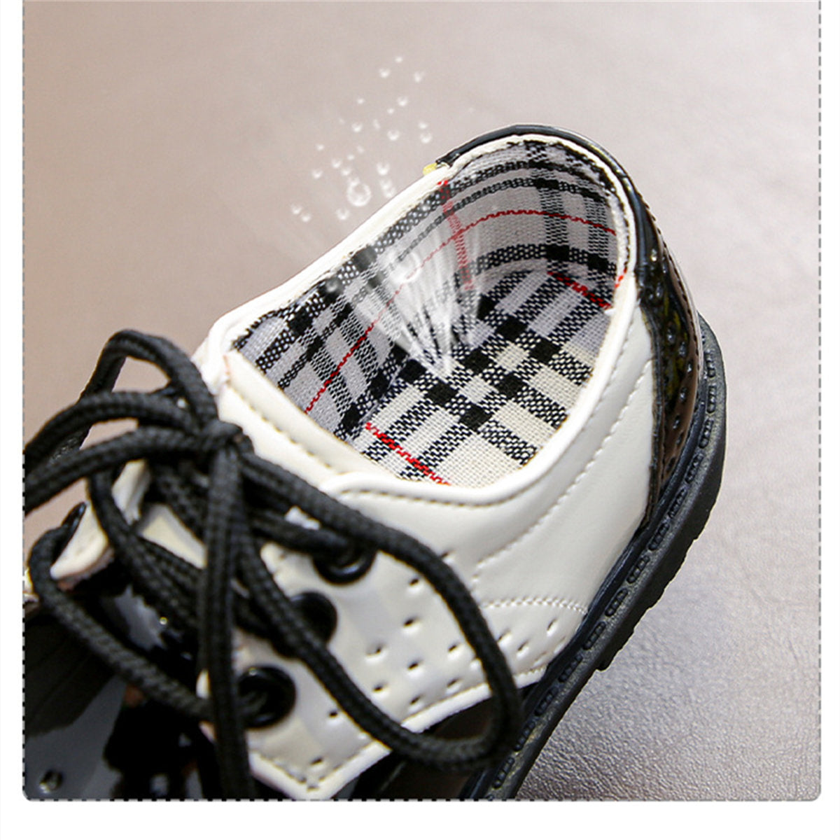 Little boy's spring and autumn British gentleman style party performance plaid waterproof water-soled leather shoes