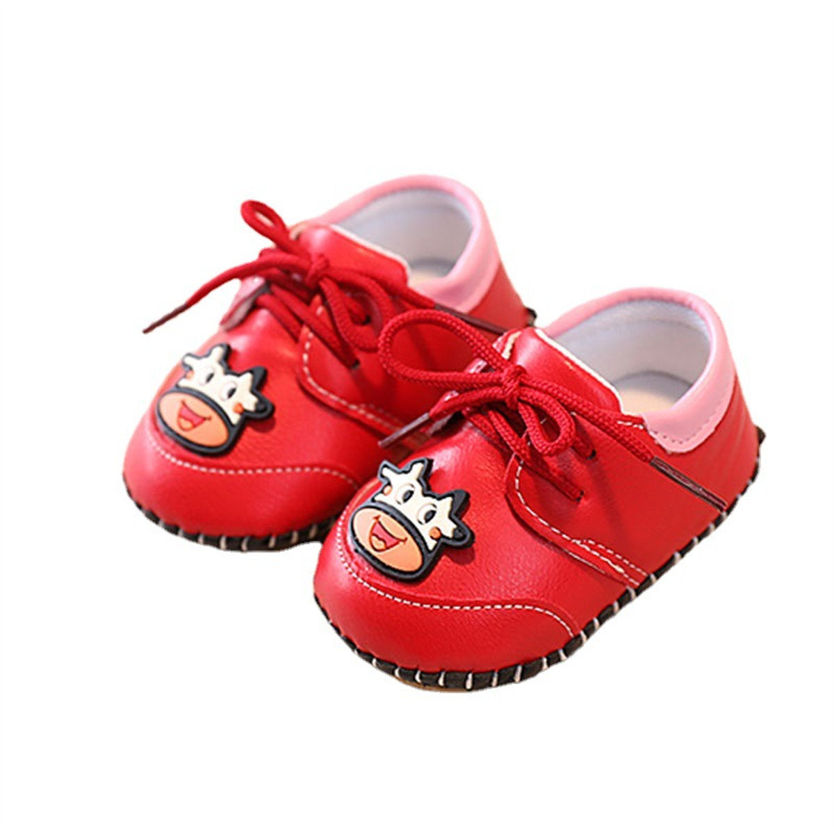 Cute calf pattern soft sole leather shoes for baby boys and girls