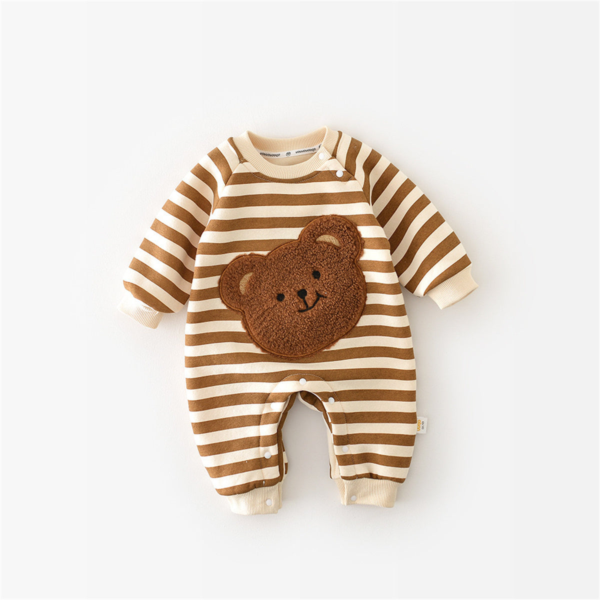 Infant striped fleece thickened bear doll romper