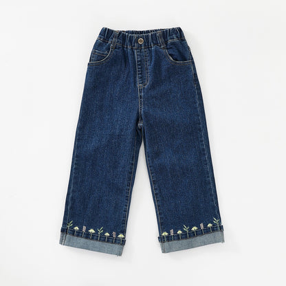 Embroidered Loose-Fit Denim Pants
