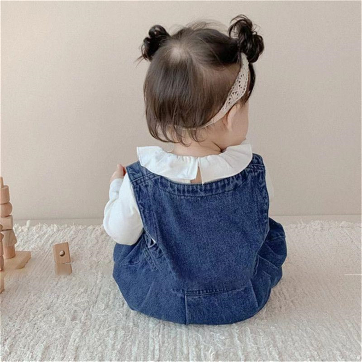 Baby girl denim overalls long sleeve one piece suit