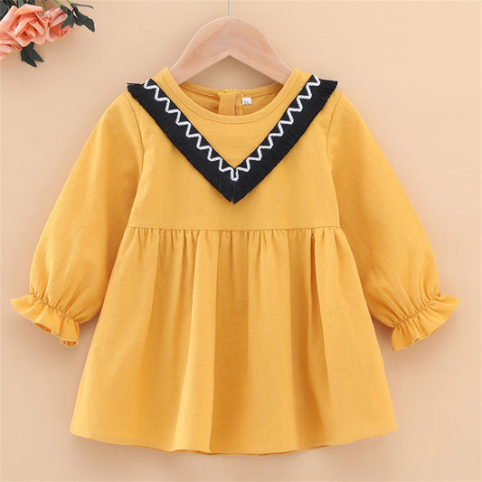 Girls round neck lace patchwork dress