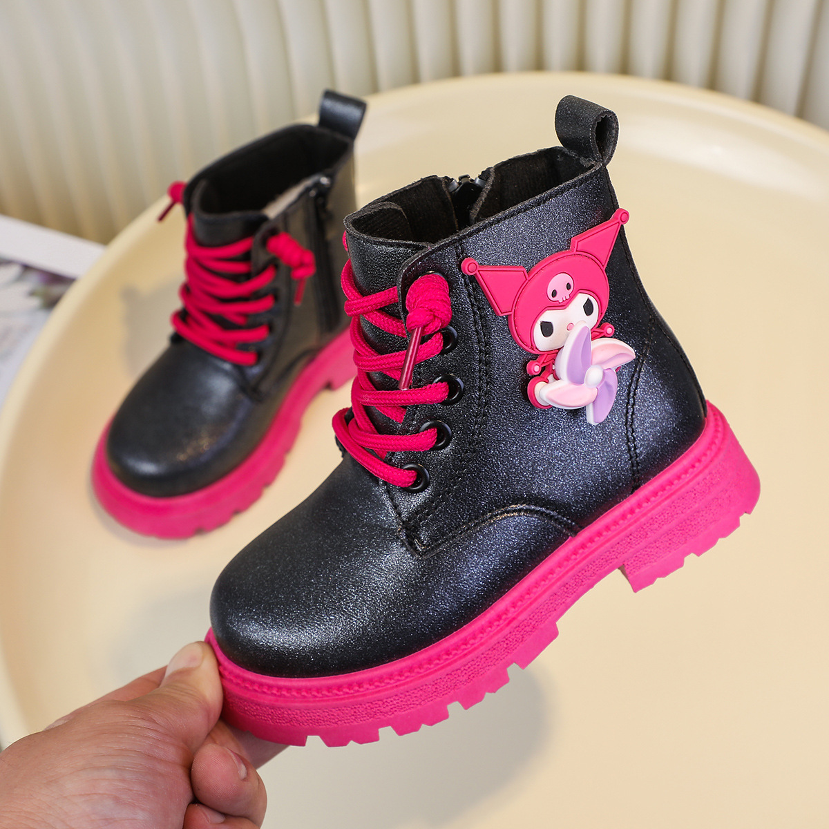 Cute cartoon Sanrio shiny waterproof and non-slip Martin boots for little girls in spring and autumn