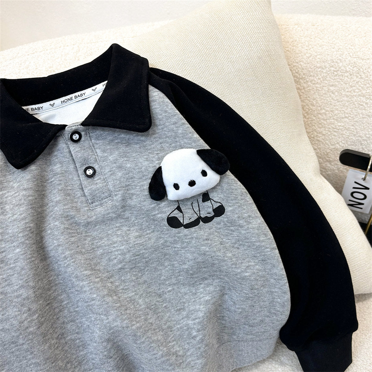 Long Sleeve Polo Shirt Cotton Raglan Colorblock Doll Top