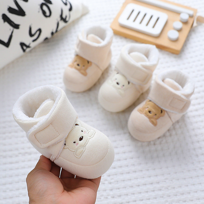 Baby and toddler boys winter cute bear pattern plush warm soft sole cotton shoes