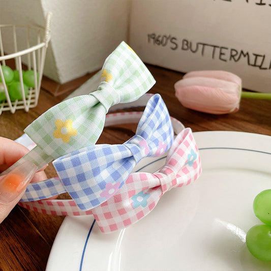 Children's cute sweet style flower plaid bow hairband