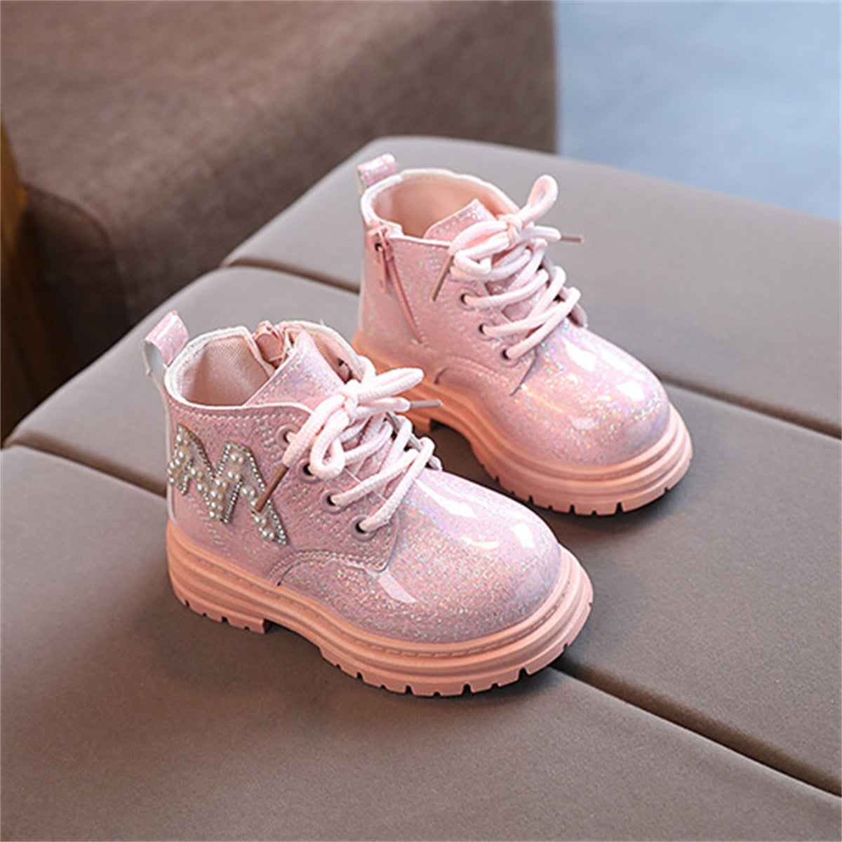 Little girls cool style letter pearl style autumn and winter leisure ladies waterproof Martin boots