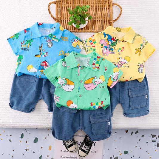 Baby summer shirt short sleeve two piece suit baby clothes