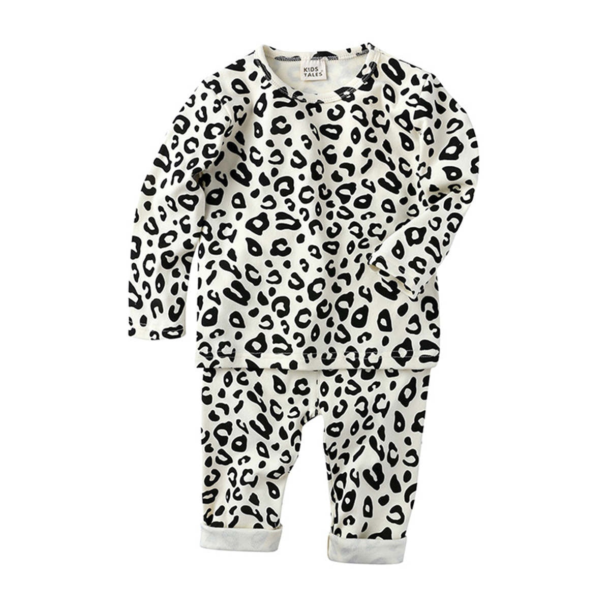 Children&#39;s leopard print stretch pajamas high waist belly protection two-piece set