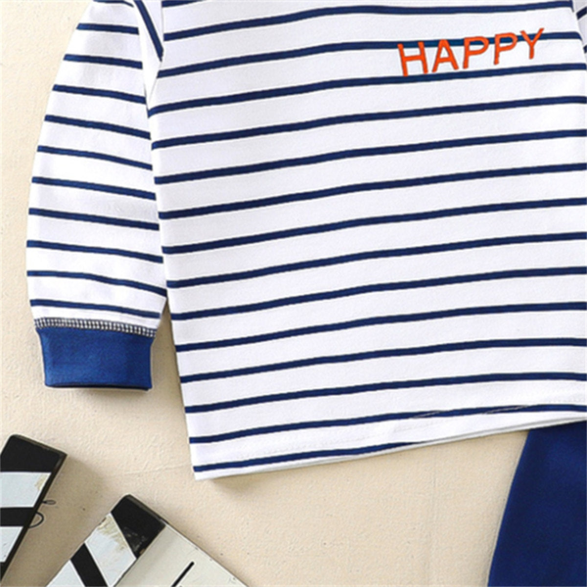 Children's striped fashion cartoon long-sleeved home wear pajamas set