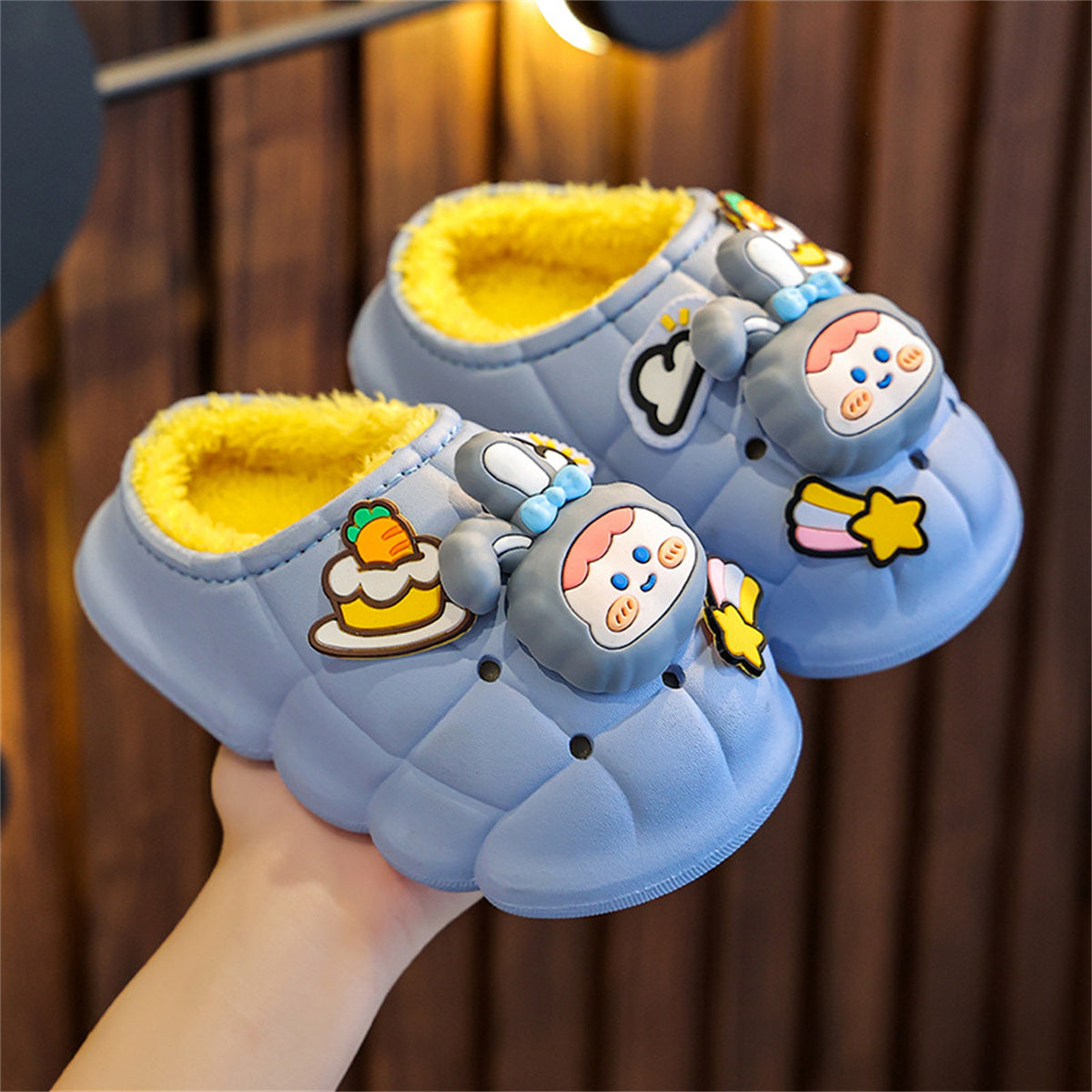 Children's girls' 3D cartoon rabbit waterproof thick bottom non-slip home cotton slippers