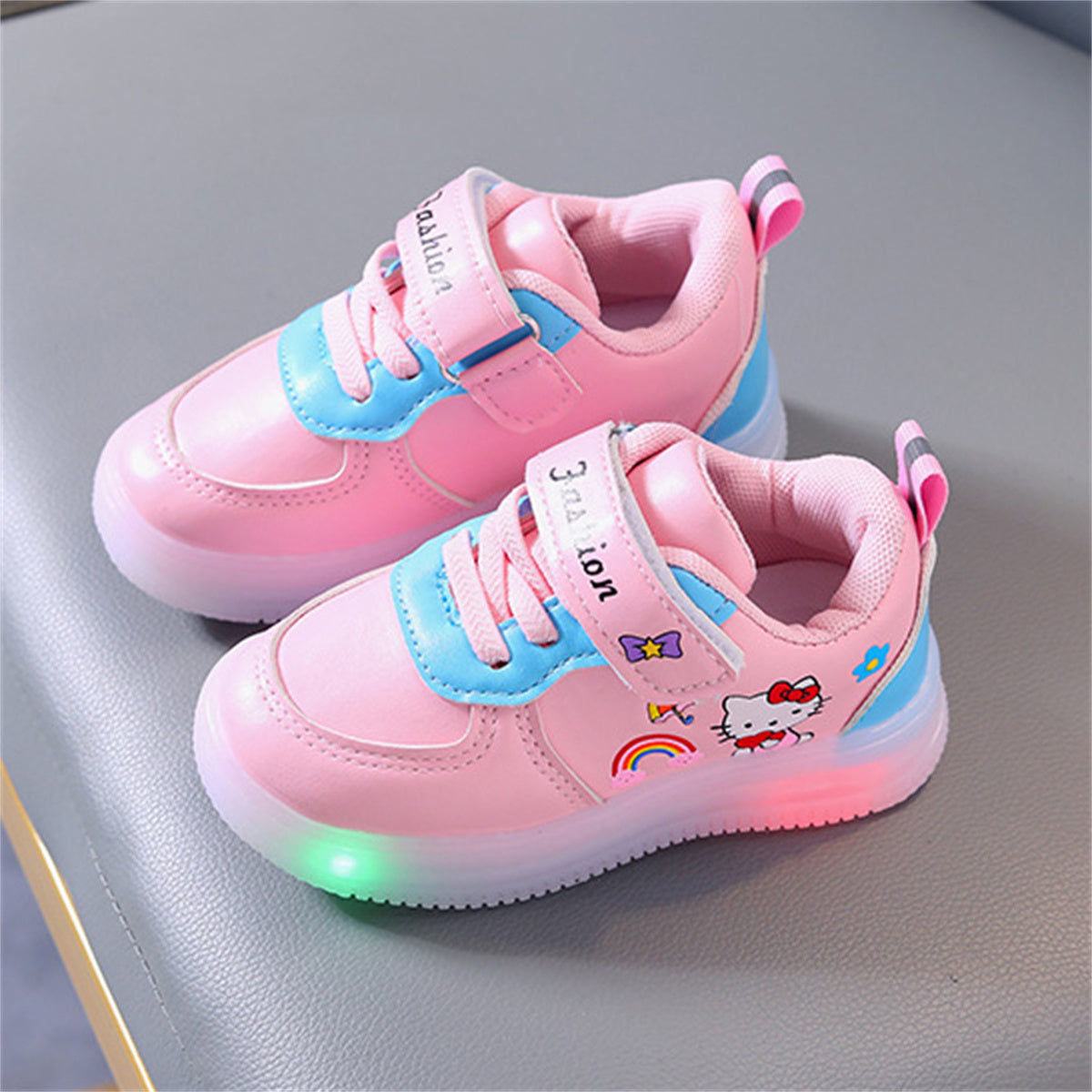 Toddler Girls Autumn Hello Kitty Cute Pattern Luminous Low-top Sneakers