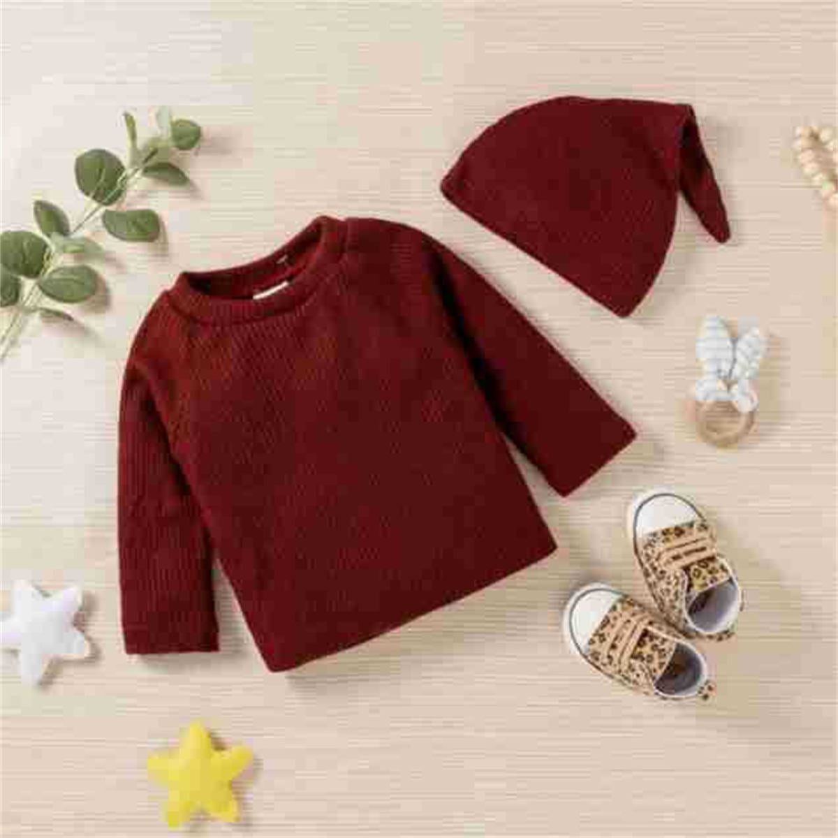 Infant and toddler knitted jacquard solid color three-piece sweatshirt children's clothing