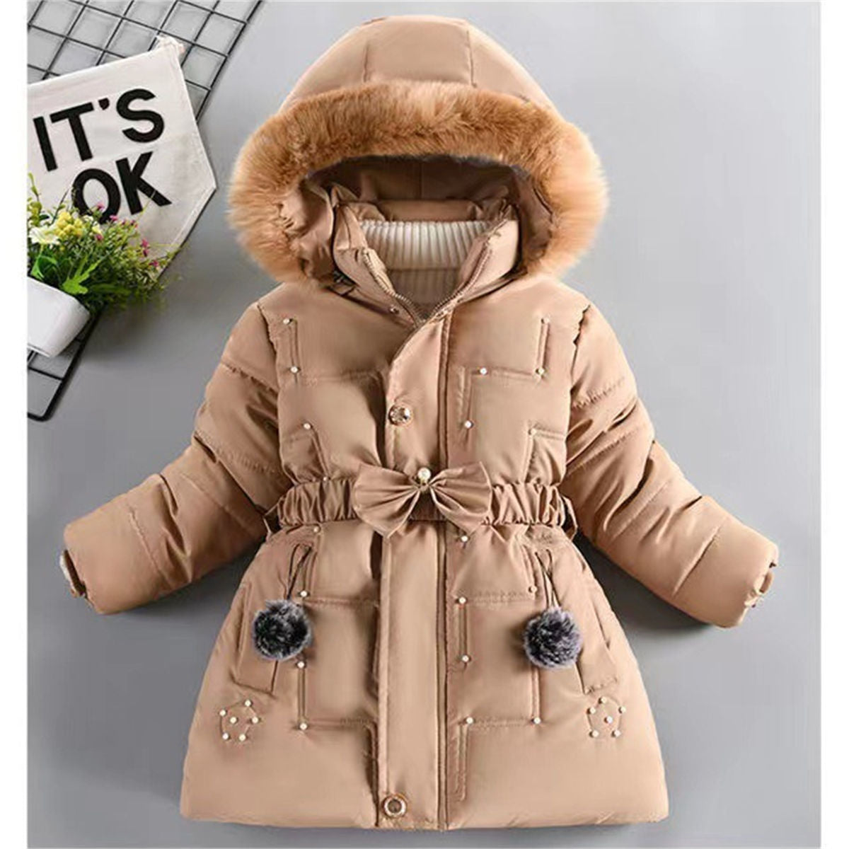 Winter simple temperament style plus velvet and thick short cotton coat for middle and large children and girls