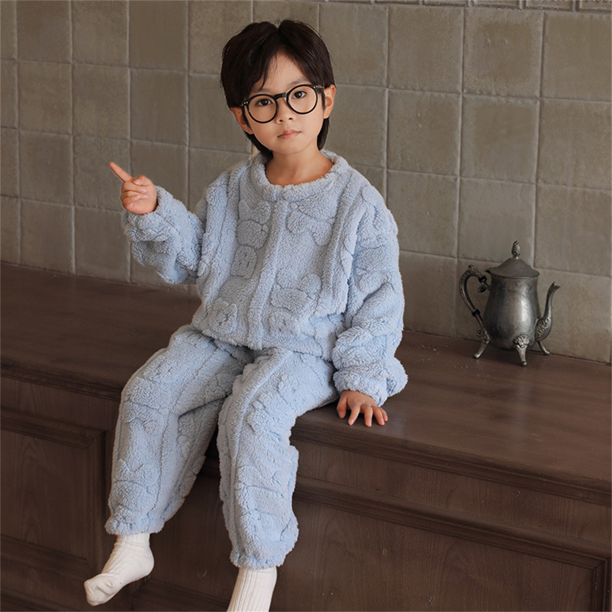 Children's autumn and winter warm velvet home wear suit