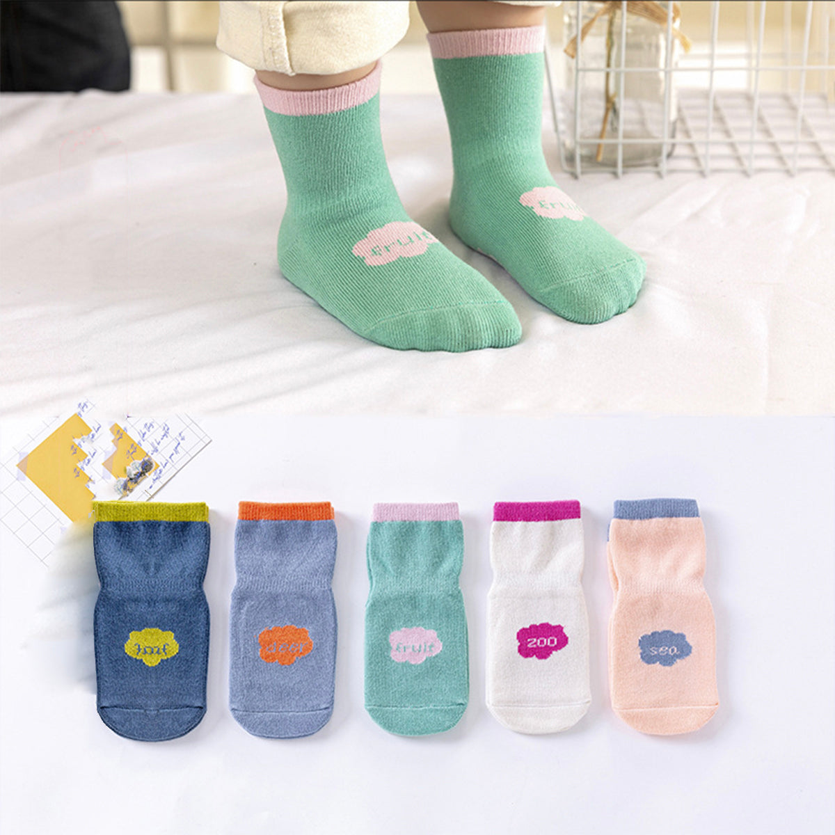 Children's combed cotton baby breathable non-slip bottom indoor toddler socks