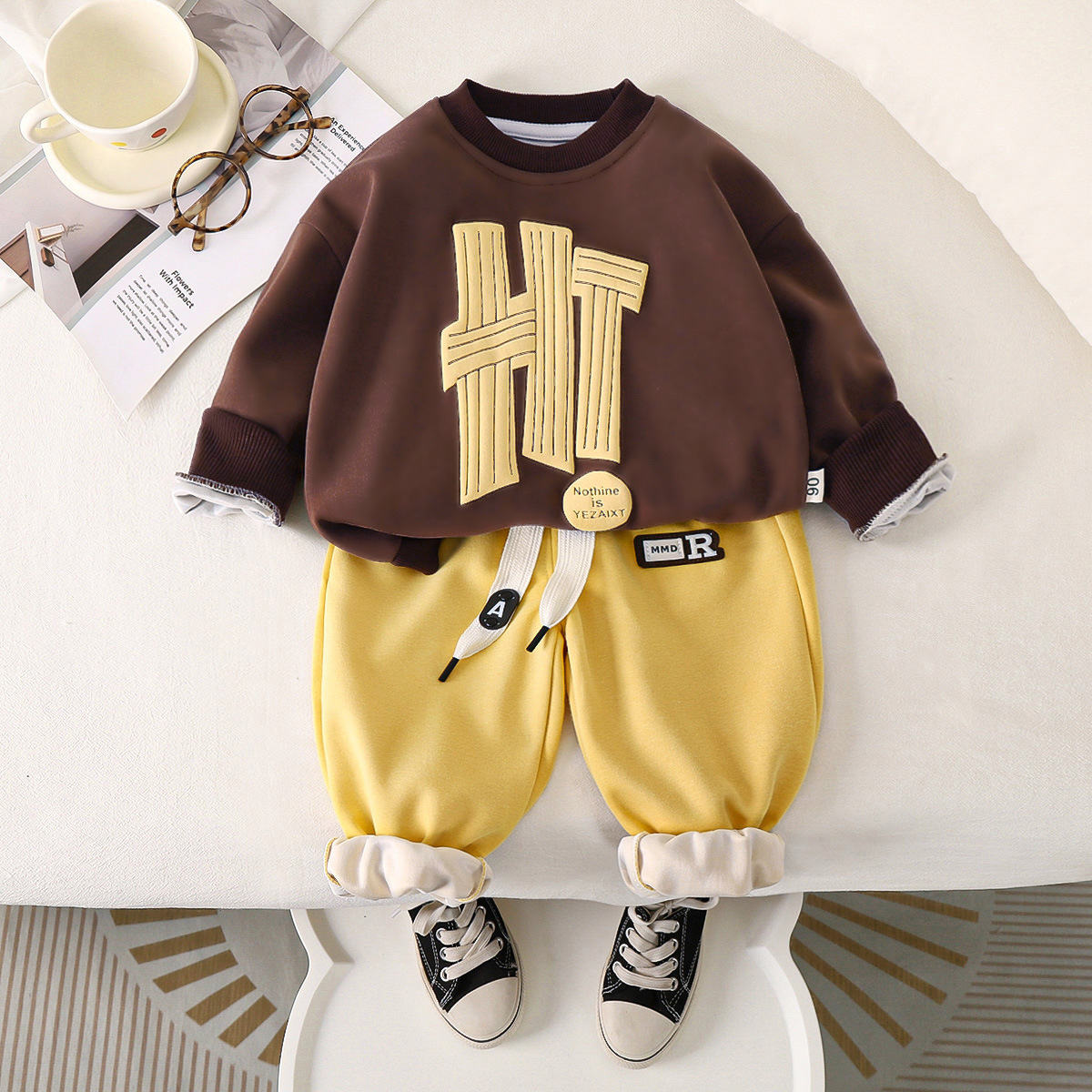 Children's suit handsome boys and girls casual sweatshirt sweatpants two-piece suit fashionable children's clothing