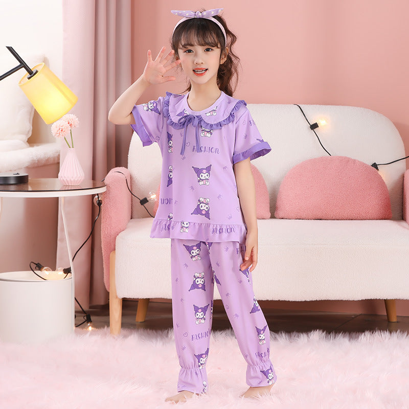 Short-sleeved and long pants children's pajamas cute cartoon home clothes set