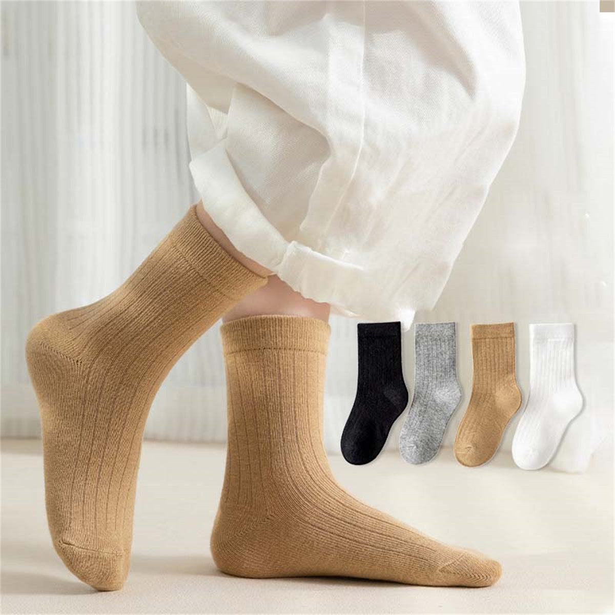 Children's men's and women's solid color simple college style pure cotton breathable soft short socks set