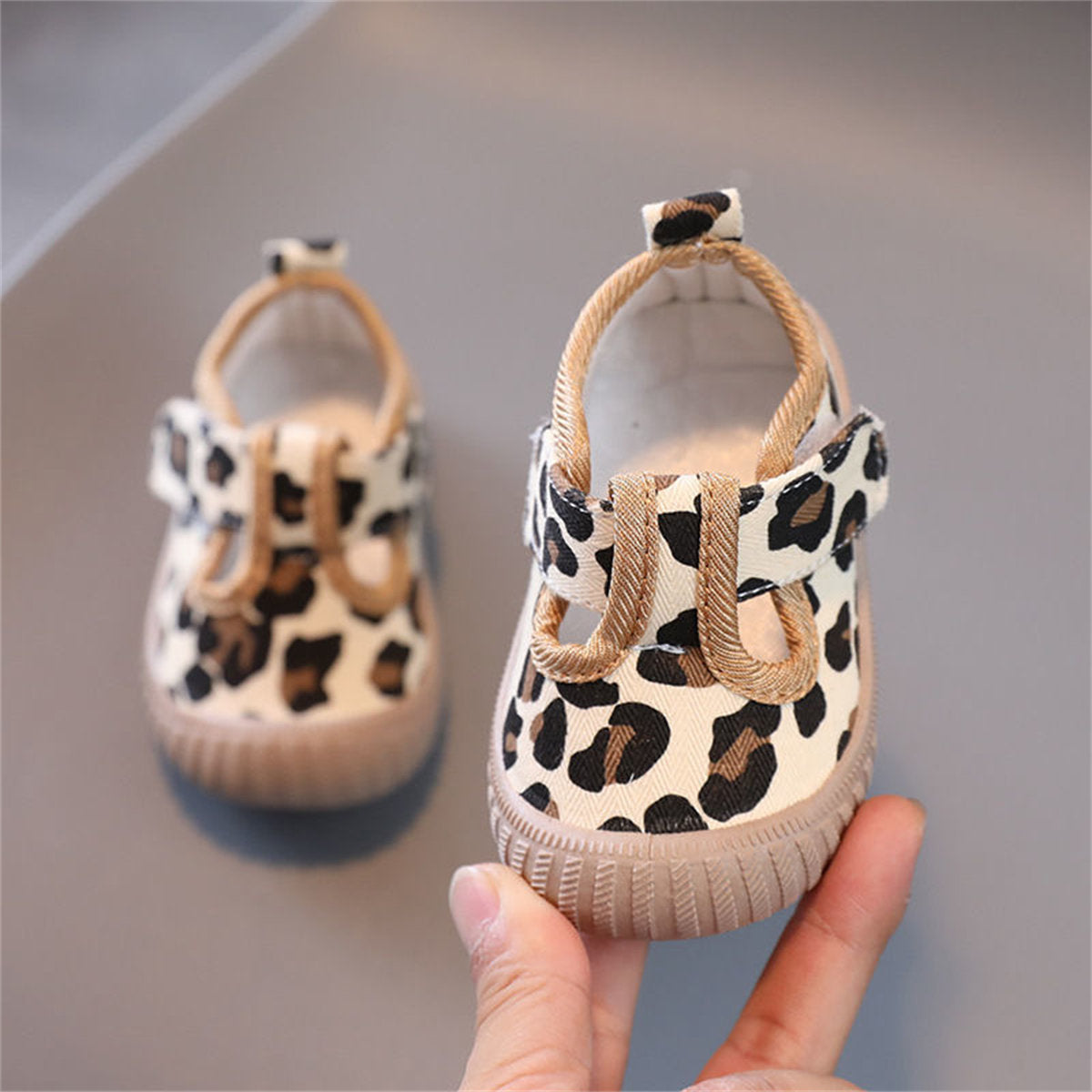 Little girls cute leopard check soft sole fabric toddler shoes