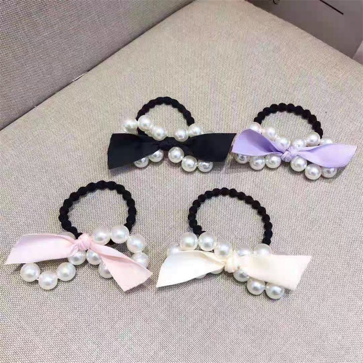 Adult pearl bow ribbon style simple and elegant hair rope