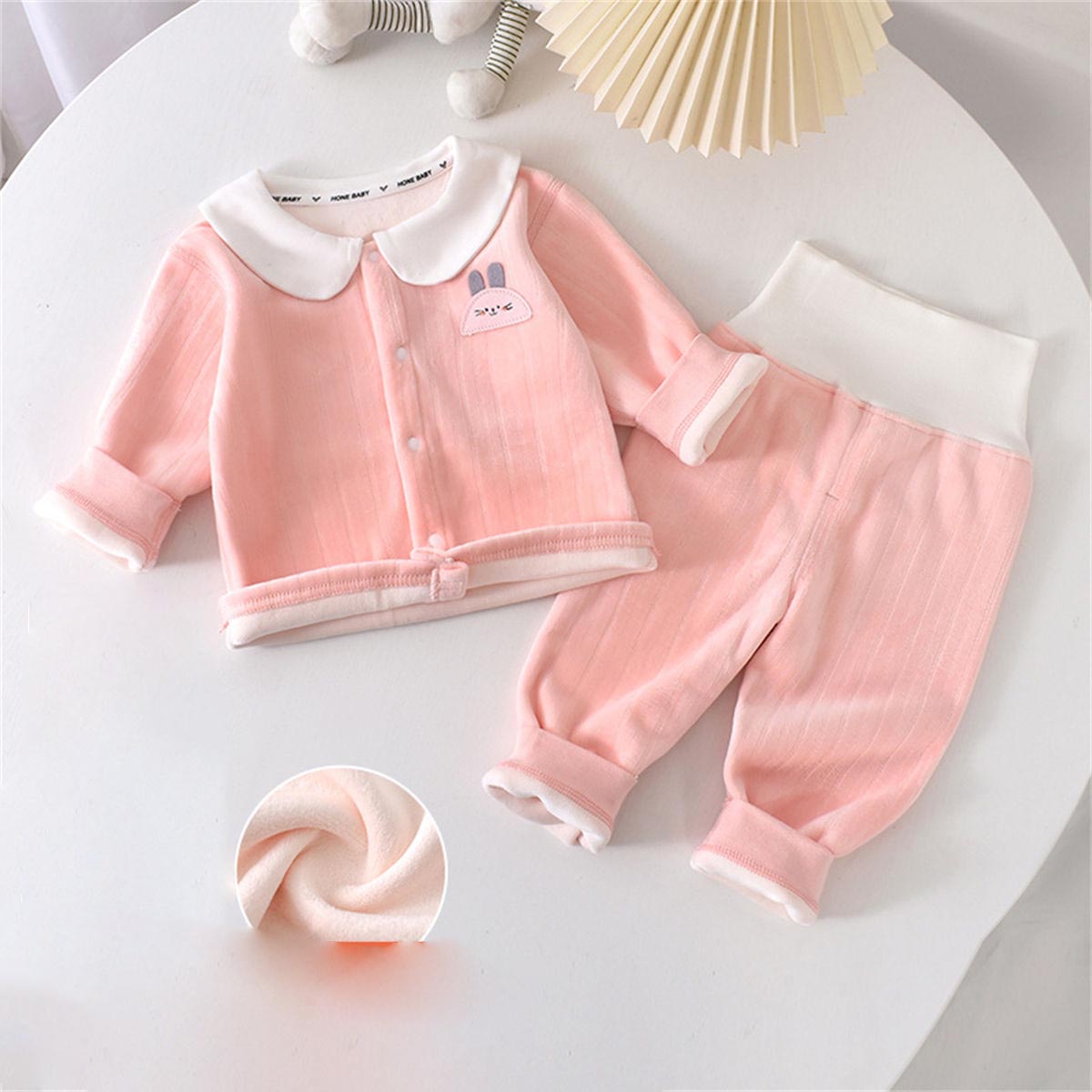 Baby autumn and winter warm clothing plus fleece underwear two piece set