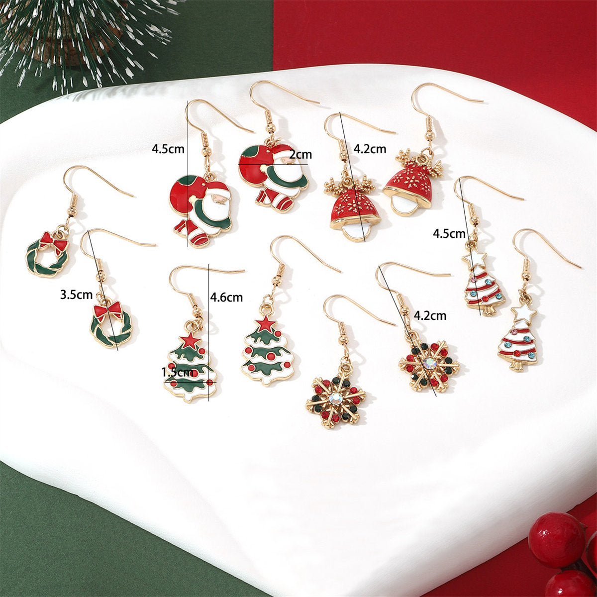 Women's 6-Pair Christmas Snowflake Pine Tree Cartoon Oil Drop Old Man Christmas Party Earrings