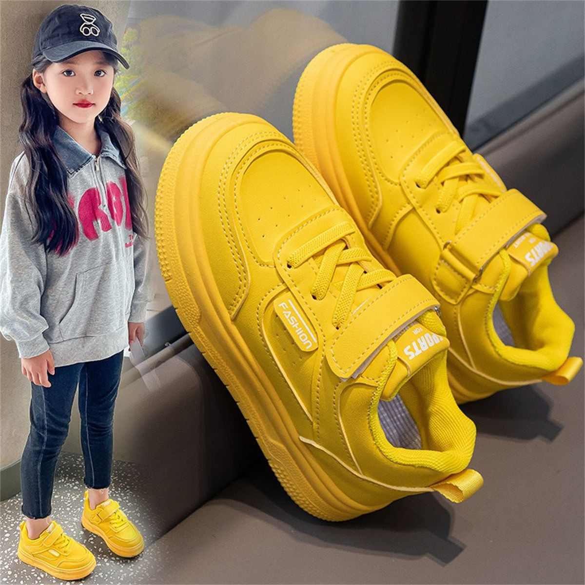 Autumn bright series casual fashion style low-top sneakers for middle and large children and girls