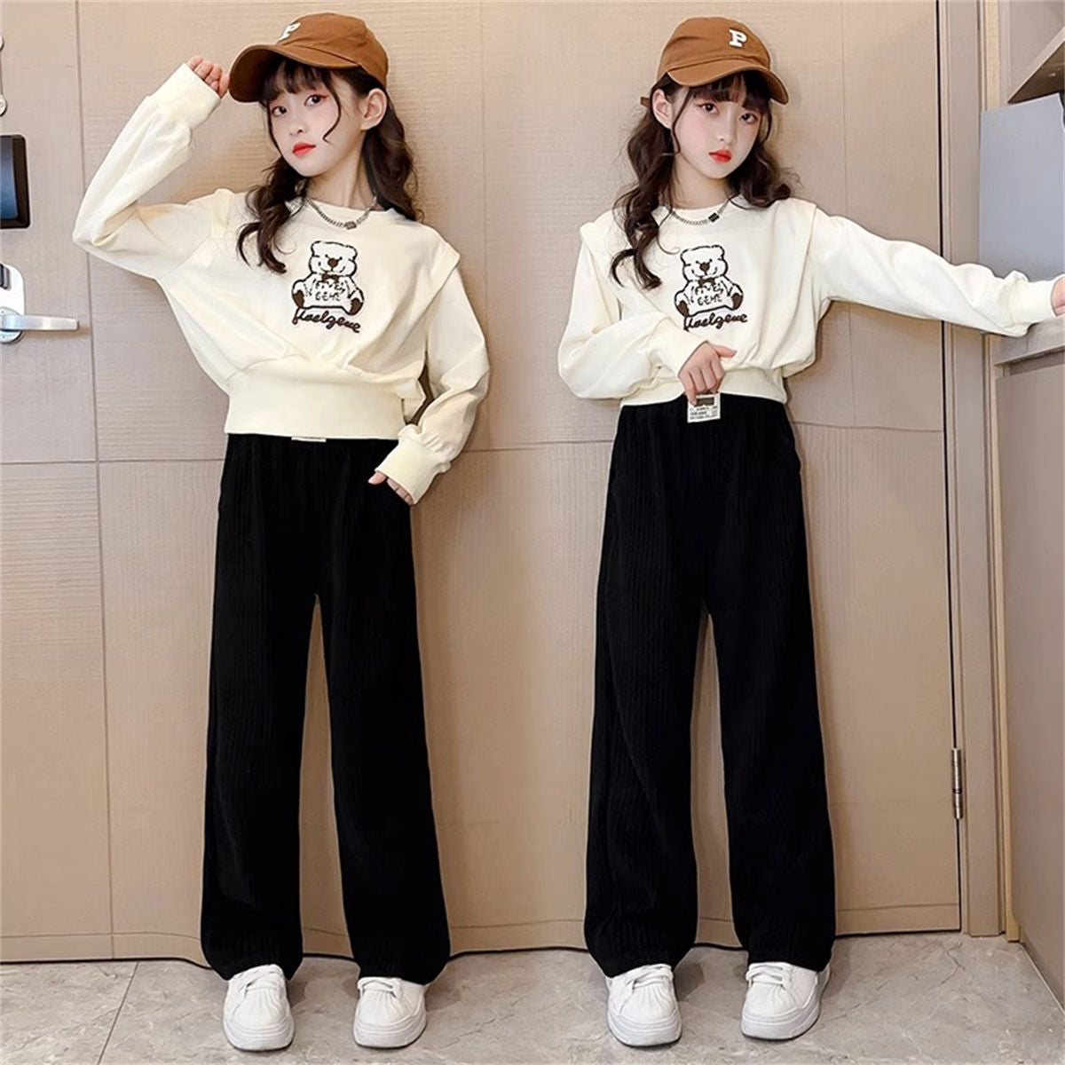 Cartoon fashion sweatshirt casual trousers two-piece suit for middle and large children