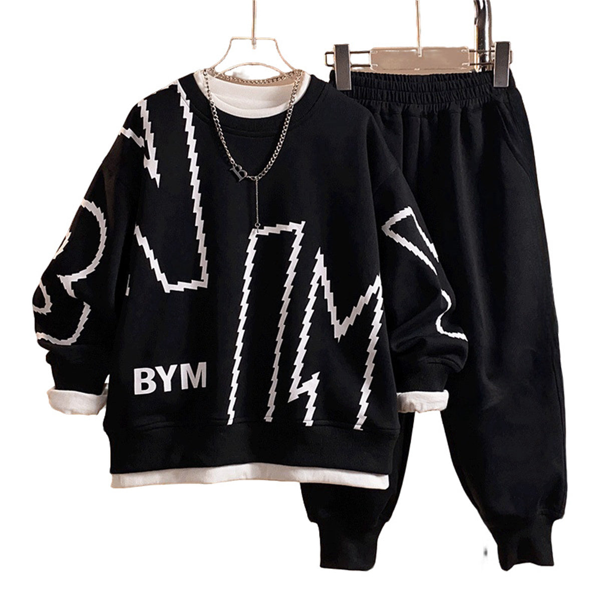 2-piece set for middle and large boys, simple letter style, cool and handsome sports sweatshirt suit