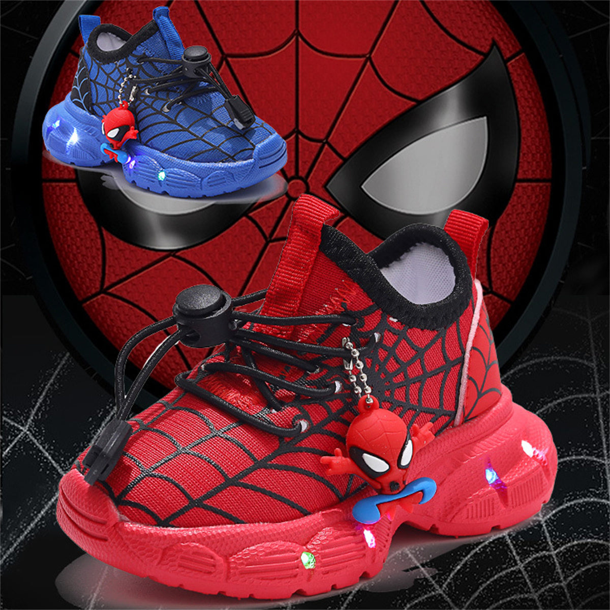 Children's mesh spider web LED light-up sports shoes