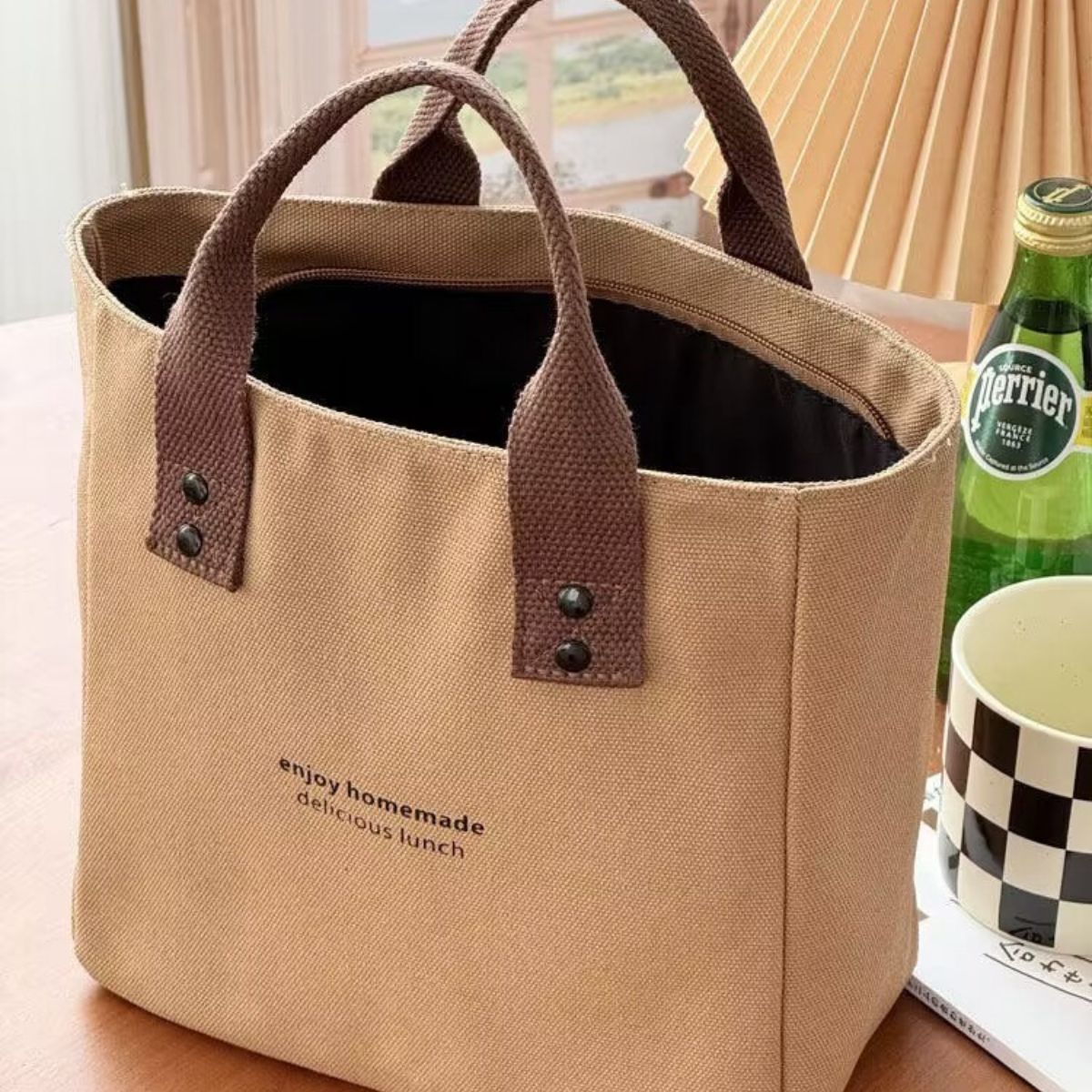 Canvas solid color handbag Japanese style lunch mommy handbag for women