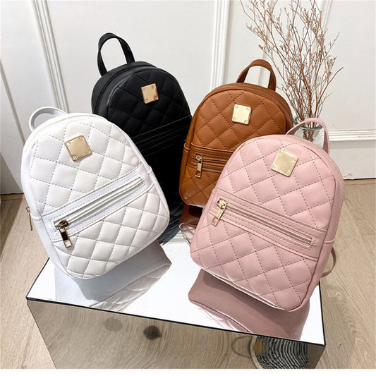 Children's simple lady style casual diamond solid color embroidery all-match backpack