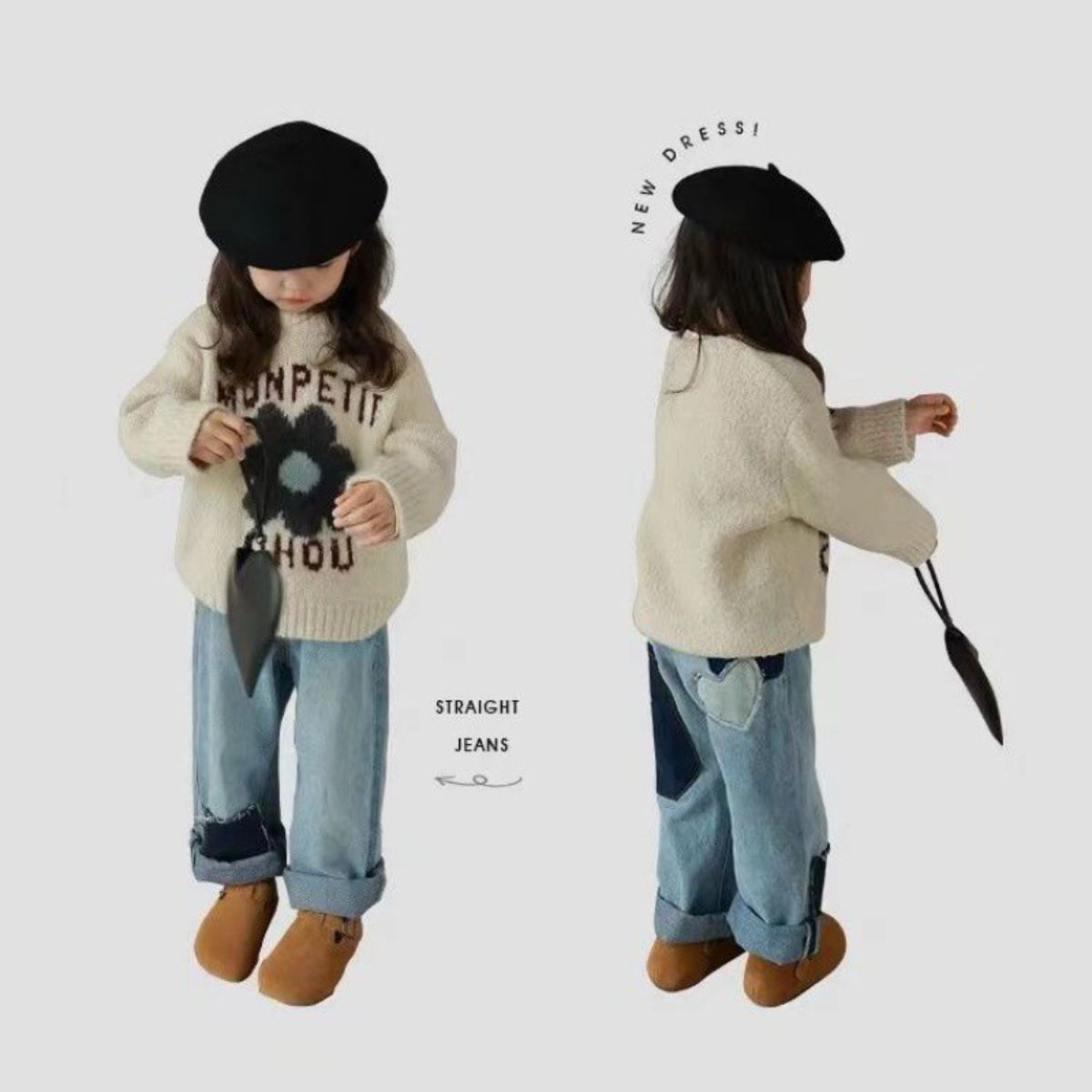 Soft round neck children's clothing shop girls letter flower pullover sweater autumn and winter new children's fashion tops