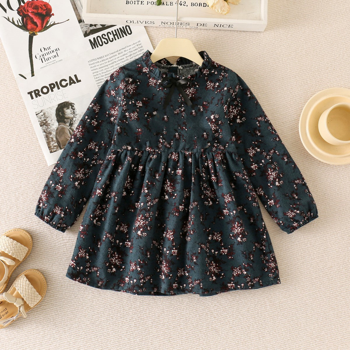 Girls dress cotton spring and autumn floral lace children's dress fashionable princess dress