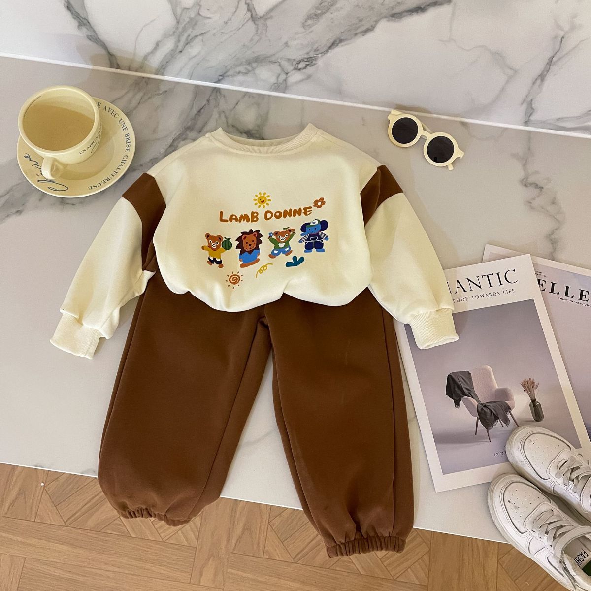 New style boys and girls suits spring and autumn children's clothes autumn clothes baby splicing sweater pants two-piece suit