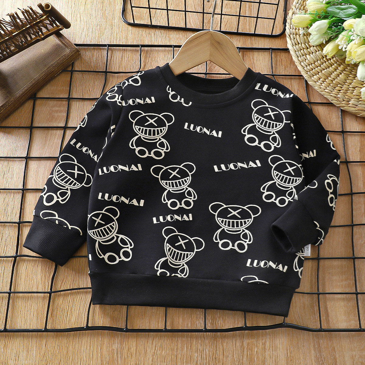 Boys' Bear Fashionable All-match Sweater Long Sleeve T-shirt