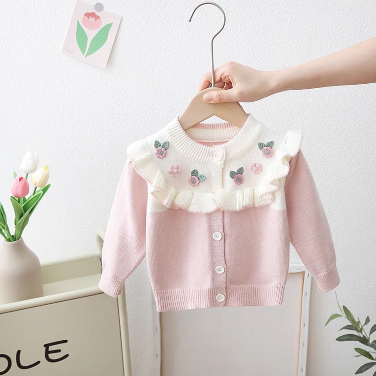 Girls Spring and Autumn Knitted Sweater Jacket Little Princess Sweater Baby Top Girls Autumn Long Sleeve Cardigan