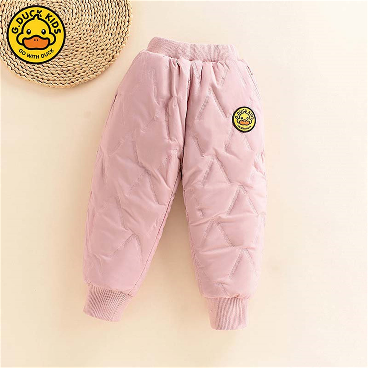 Winter plush yellow duck woven trousers for boys and girls