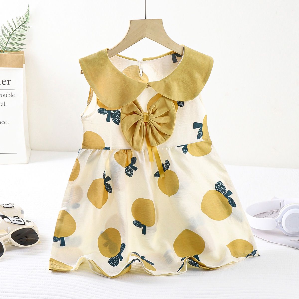 New summer dress cloud cotton princess dress sleeveless girl bow cute dress