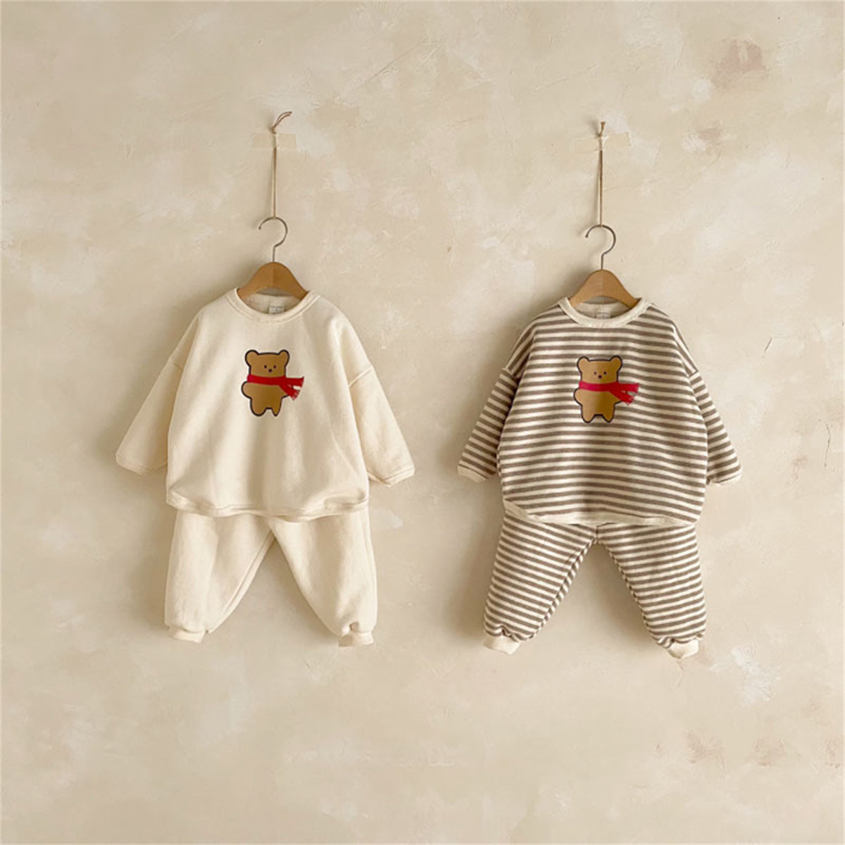 Infant and toddler bear suit cartoon top with cuffs and large PP pants two-piece suit